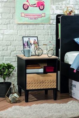 Noptiera, Çilek, Black Nightstand, 44x54x40cm, Multicolor