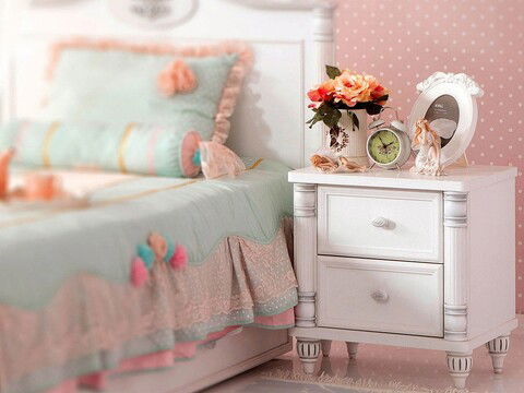 Noptiera, Çilek, Romantic Nightstand, 50x56x42cm, Multicolor