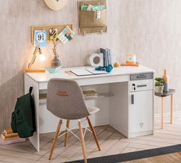 Birou, Çilek, White Wide Study Desk, 138x75x58cm, Multicolor