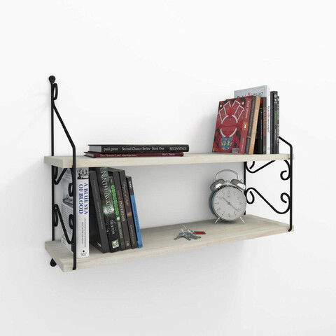 Raft de perete, Decormet, Seramoni 2'li, 72x51x20cm, Stejar / Negru