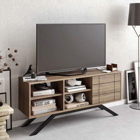 Comoda TV, Decorotika, North, 130x38.6x58.6cm, Negru / Nuc