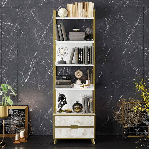 Corp biblioteca, Decorotika, Frida 60 Cm, 59.3x191x35.2cm, Alb