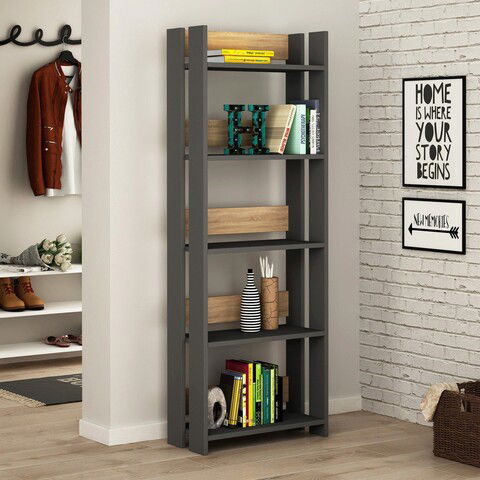 Corp biblioteca, Decortie, Massimo, 57x155x25cm, Antracit / Stejar