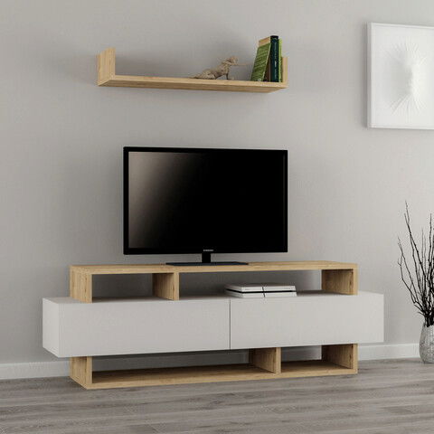 Comoda TV, Decortie, Rela, Cm, Alb / Stejar