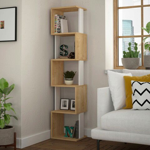 Corp biblioteca, Decortie, Piri, 35x161x30cm, Stejar / Alb
