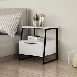 Noptiera, Decortie, Pal, 45x50x41cm, Alb / Negru