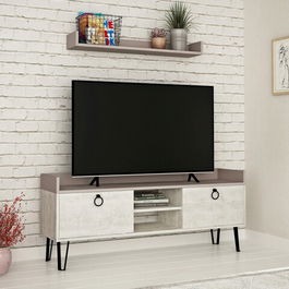 Comoda TV, Decortie, Keday, Cm, Alb deschis / Mocha ușoară