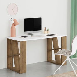 Birou, Decortie, Honey, 140x75x60cm, Alb / Stejar întunecat