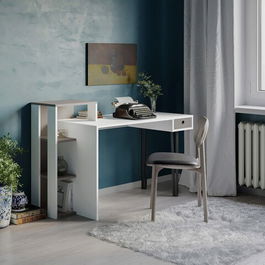 Birou, Decortie, Loyd, 141x60x92cm, Alb / Mocha ușoară
