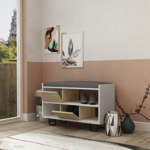Pantofar, Decortie, Troy, 83.5x53.5x35.5cm, Alb / Stejar