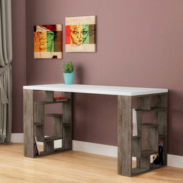 Birou, Decortie, Labirent, 140x75x60cm, Alb / Maro inchis