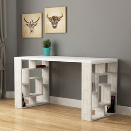 Birou, Decortie, Maze, 140x75x60cm, Alb / Alb antic