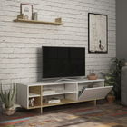 Comoda TV, Decortie, Stockton, 160x44x35.6cm, Alb / Stejar