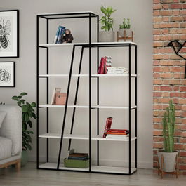 Corp biblioteca, Decortie, Pal Kitaplık, 110x178x29cm, Alb / Negru