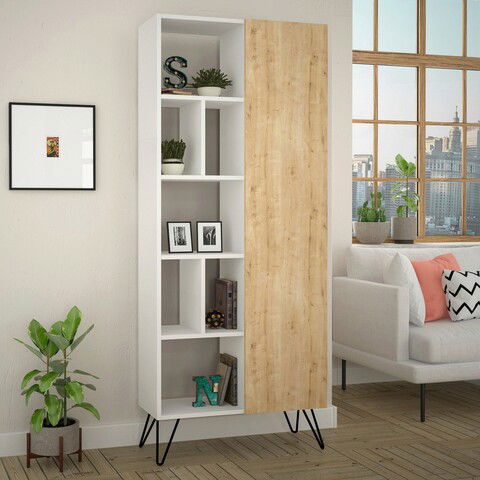 Corp biblioteca, Decortie, Jedda Bookcase, 79x190x32cm, Alb / Stejar