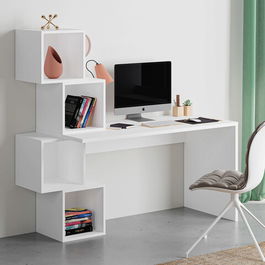 Birou, Decortie, Balance, 153.5x140x60cm, Alb