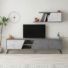 Comoda TV, Decortie, Fiona, 180x48x35.6cm, Gri / Carrara