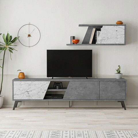 Comoda TV, Decortie, Fiona, 180x48x35.6cm, Gri / Carrara