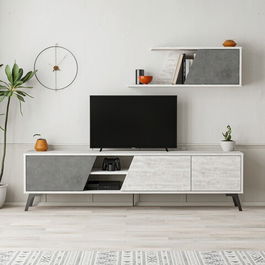 Comoda TV, Decortie, Fiona, 180x48x35.6cm, Alb / Gri