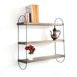 Raft decorativ de perete din lemn, Evila Originals, WR041, 60x55x15cm, Nuc / Negru