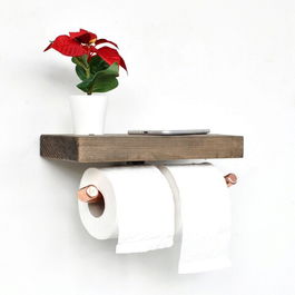 Raft de perete, Evila Originals, COP018, 30x12x15cm, Aur roz / Nuc