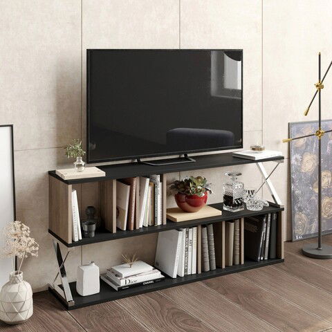 Comoda TV, Hadley, Termas, 140x64.4x29.5cm, Negru / Crom