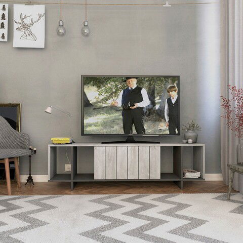 Comoda TV, Homitis, Zitano Tv Stand, 160x37.5x35cm, Alb / Antracit