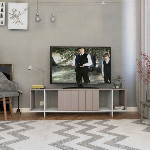 Comoda TV, Homitis, Zitano Tv Stand, 160x37.5x35cm, Mocha ușoară / Alb