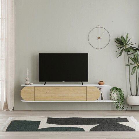Comoda TV, Homitis, Tone, 180x30x29.6cm, Stejar / Alb