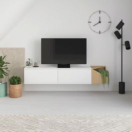 Comoda TV, Homitis, Aulos, 190x35x35.6cm, Stejar / Alb