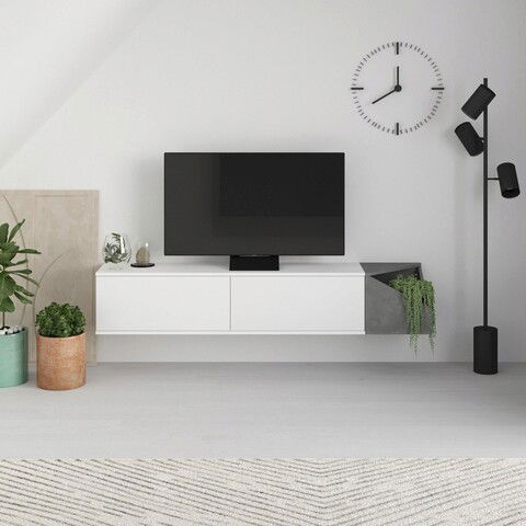 Comoda TV, Homitis, Aulos, 190x35x35.6cm, Alb / Gri