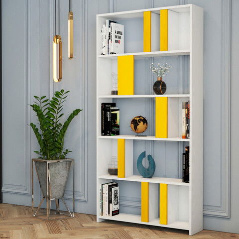 Corp biblioteca, Hommy Craft, Lima, 90x180x20cm, Alb / Galben