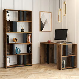 Set birou si biblioteca, Hommy Craft, Lima, Cm, Nuc / Antracit