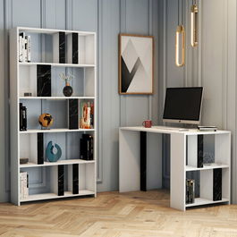 Set birou si biblioteca, Hommy Craft, Lima, Cm, Alb / Negru