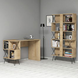 Set birou si biblioteca, Hommy Craft, Extra, 120x78.8x60cm, Stejar / Negru
