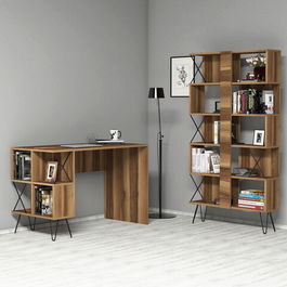 Set birou si biblioteca, Hommy Craft, Extra, 120x78.8x60cm, Nuc / Negru