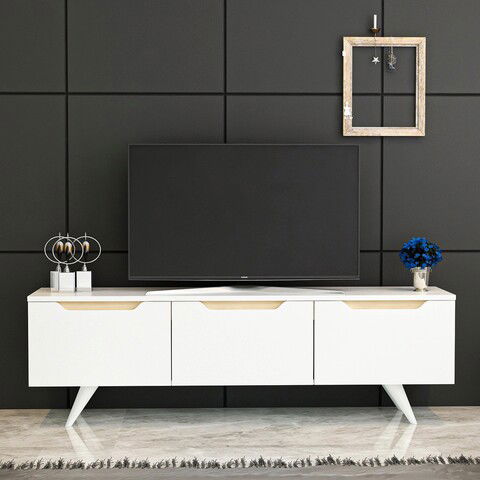 Comoda TV, Inarch, Prag, 150x44x35cm, Alb / Stejar