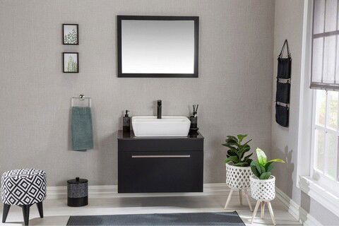 Set mobilier de baie (3 piese), Jussara, Crater 80, Negru