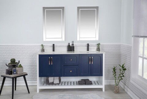 Set mobilier de baie (3 piese), Jussara, Yampa 60, Albastru inchis