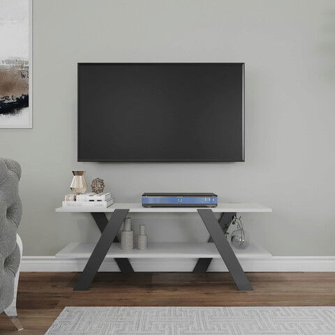 Comoda TV, Kalune Design, April, 120x45x33.1cm, Alb / Gri