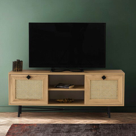 Comoda TV, Kalune Design, Begonya 140, 140x60x40cm, Stejar / Negru