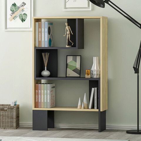Corp biblioteca, Lagomood, Keevy, 70x111.2x25cm, Antracit / Stejar