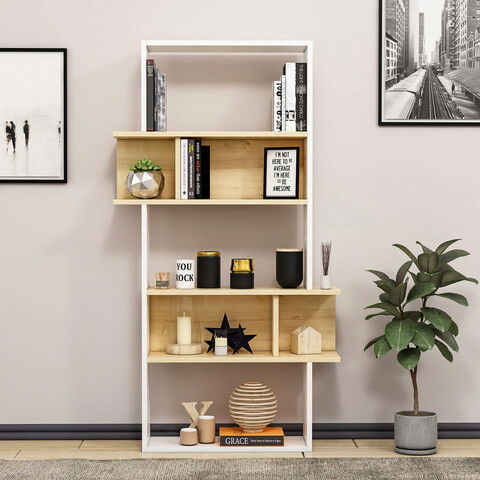 Corp biblioteca, Lagomood, Infy, 60x145x22cm, Alb / Stejar