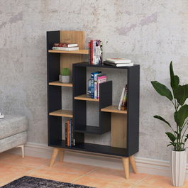 Corp biblioteca, Lagomood, New Sally, 82.2x126.2x22cm, Antracit / Stejar