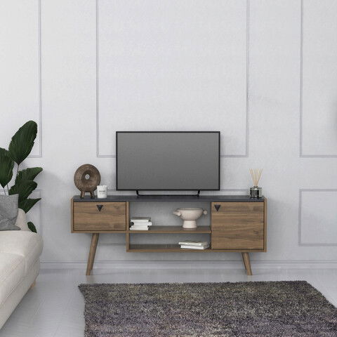 Comoda TV, Lagomood, Nida, 140x55x29.5cm, Antracit / Nuc