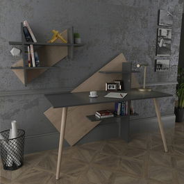 Birou, Lagomood, Lagomood Rüzgar, 140x60x123cm, Antracit / Stejar