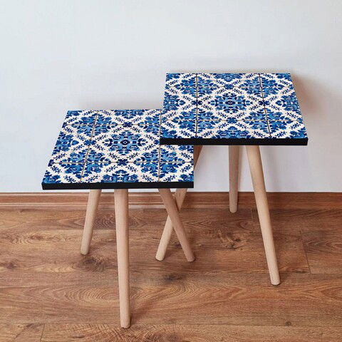 Set masute 2 piese, Leona, 2SHP23, Albastru marin / Albastru / Alb
