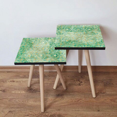 Set masute 2 piese, Leona, 2SHP245, Verde / Alb / Aur