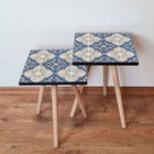 Set masute 2 piese, Leona, 2SHP40, Albastru marin / Alb / Cremă