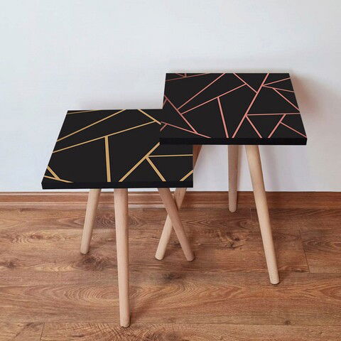 Set masute 2 piese, Leona, 2SHP405, Negru / Aur / Roz